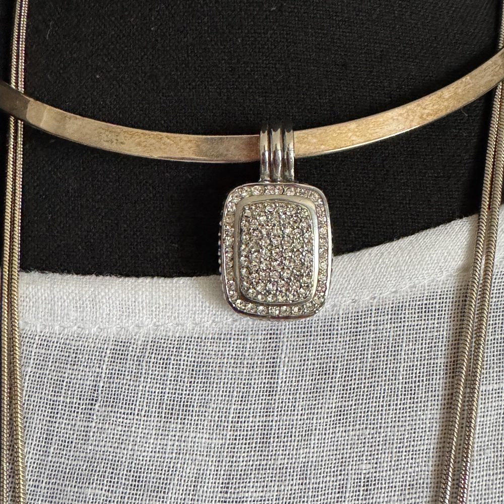 Silver Pave Square Rhinestone Pendant Enhancer - Picture 3 of 11